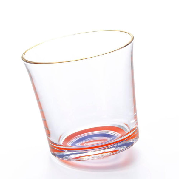 Aderia Stylish Short Glass Modern Red & Blue Pattern 280ml