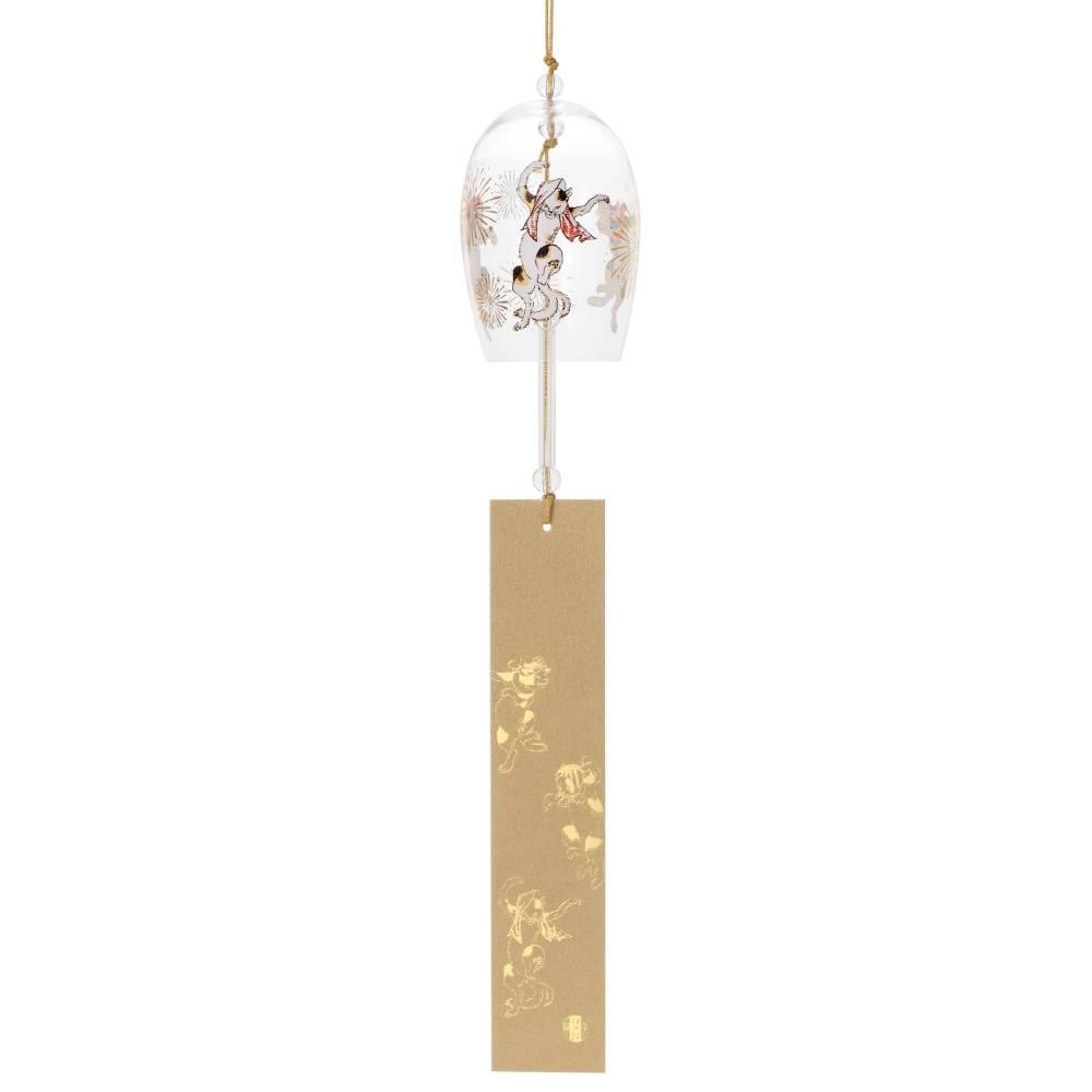 Aderia Traditional Glass Furin Wind Chime Dancing Cat Design