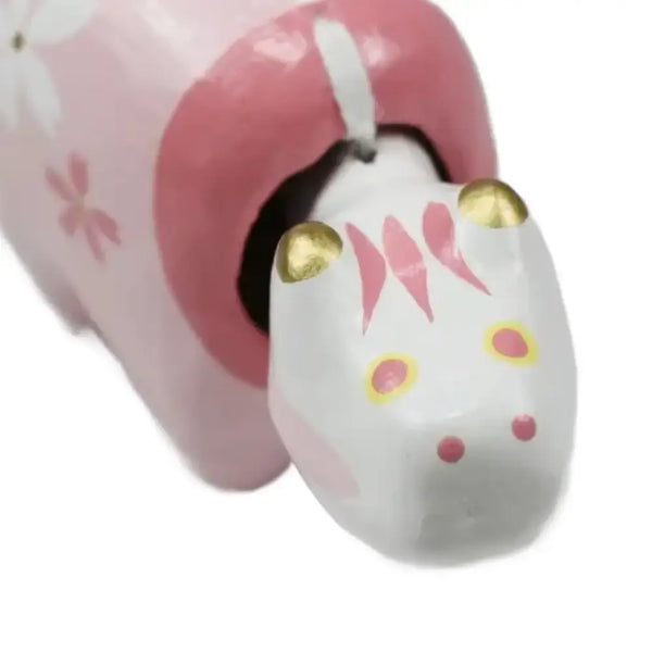Akabeko Sakura Pink Lucky Cow Figurine Handcrafted Home Decor