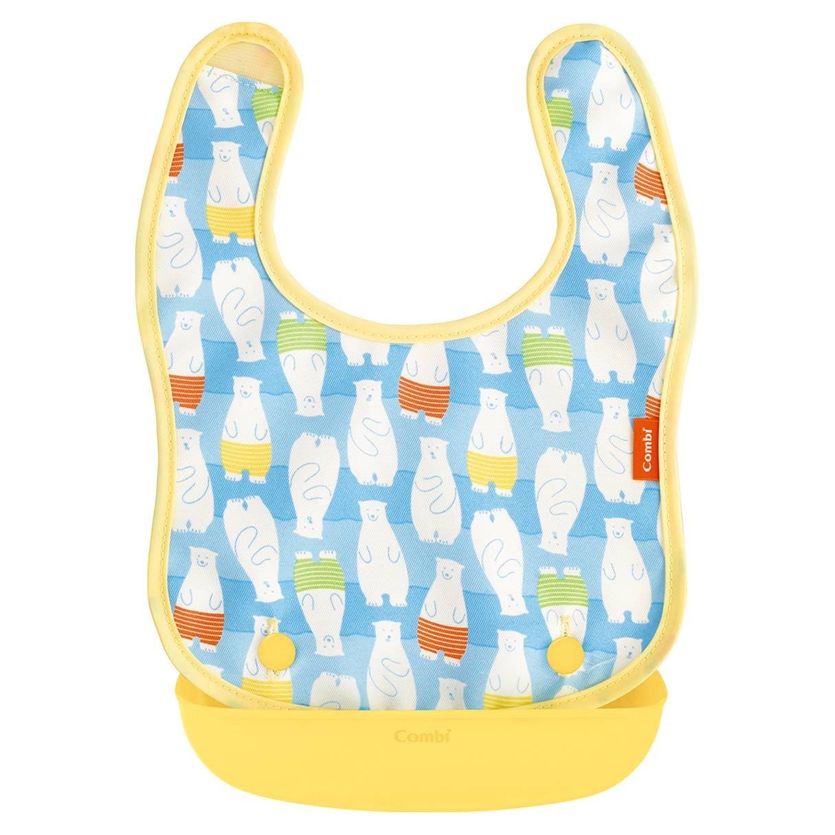 Combi Japan Easy to Clean Baby Bib With Pocket Cute Polar Bear Design