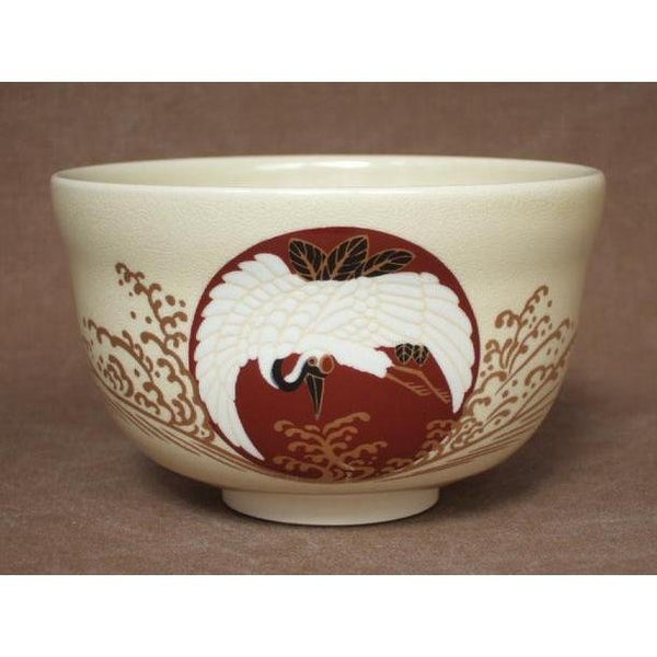Handmade Chawan Crane & Rising Sun Design Matcha Cup Tea Bowl