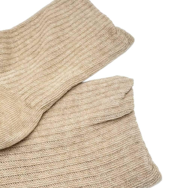 Double Knit Beige Cotton Sleep Crew Socks With Inner Silk Beige 22-25cm