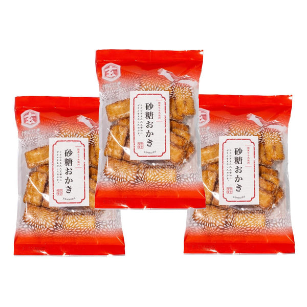 Genbudo Zarame Soy Sauce Rice Crackers Coated with Crystal Sugar (Pack of 3)