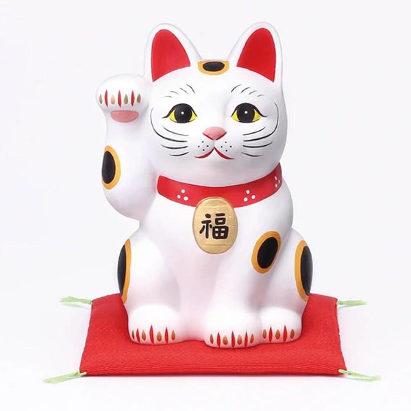 Handmade Japanese Maneki Neko Lucky Cat Ceramic Figurine White 12.5cm
