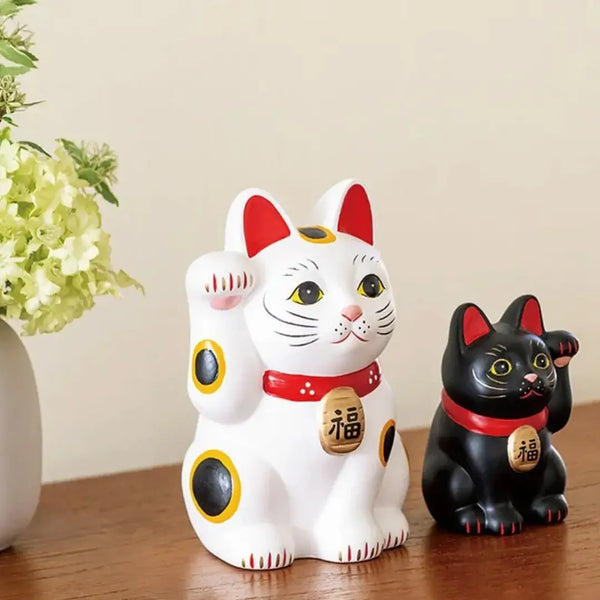 Handmade Japanese Maneki Neko Lucky Cat Ceramic Figurine White 12.5cm
