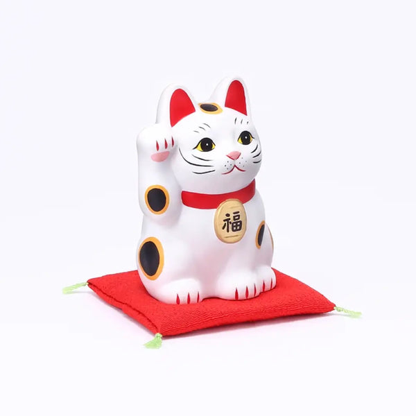 Handmade Japanese Maneki Neko Lucky Cat Ceramic Figurine White 8cm