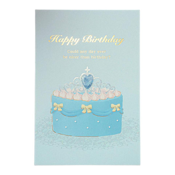 Happy Birthday Card Gold Foil Blue Crown Cake Design