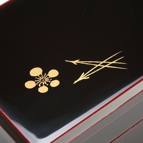 Isuke Two-Tier Lacquered Bento Box Red Lunchbox With Plum Motif