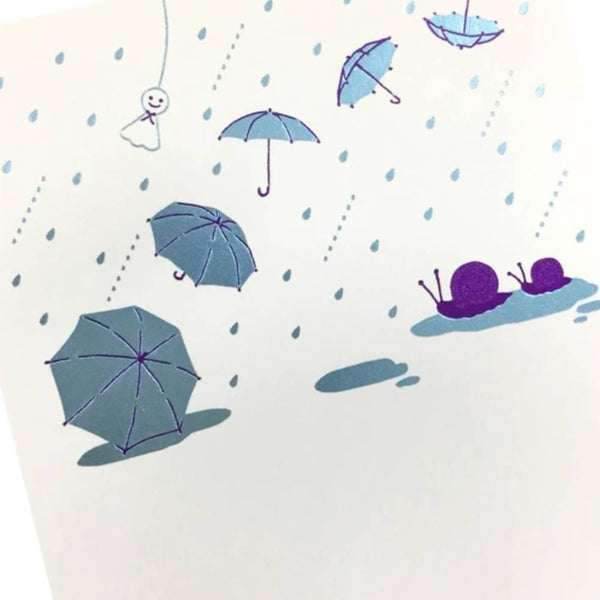 June Seasonal Foil Stamped Postcard Rainy Day Design