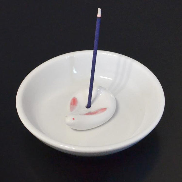 Kousaido Ceramic Incense Burner Rabbit-Shaped Incense Holder & Plate