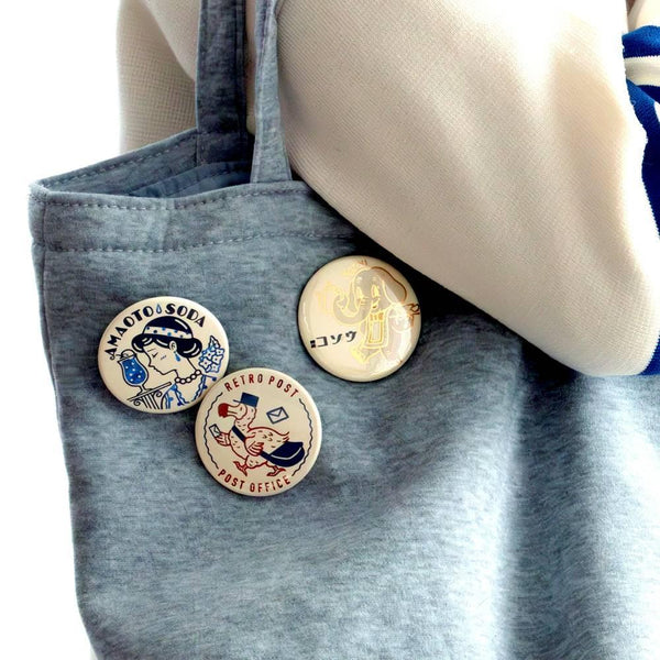 Rokkaku Retro Foil Stamped Pin Badge Cute Elephant Design