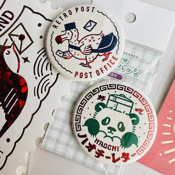 Rokkaku Retro Foil Stamped Pin Badge Haochi Panda Design