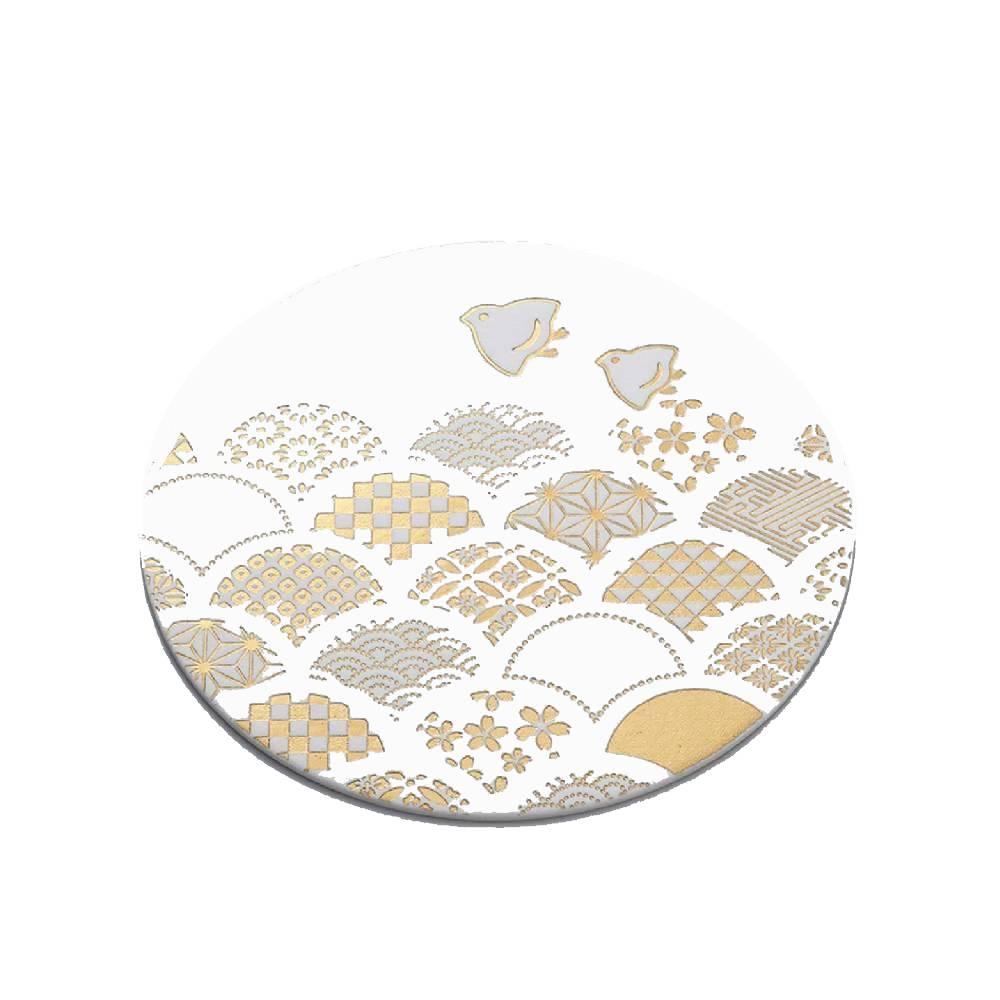 Thick Paper Coasters Elegant Gold Foil Seigaha Wave Pattern 3 ct.