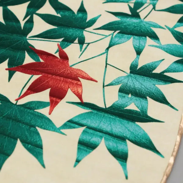 Uchiwa Non-Folding Paper Fan Foil Stamped Maple & Goldfish