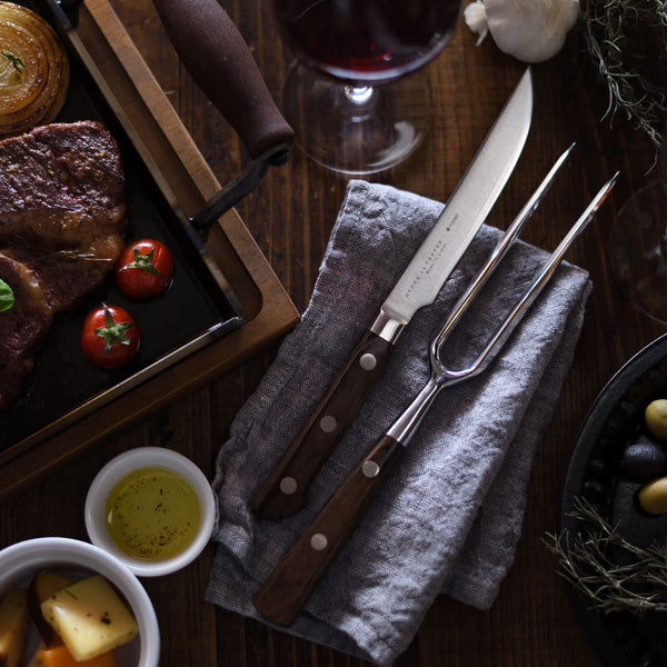 Wooden Handle Japanese Steak Knife & Carving Fork Set