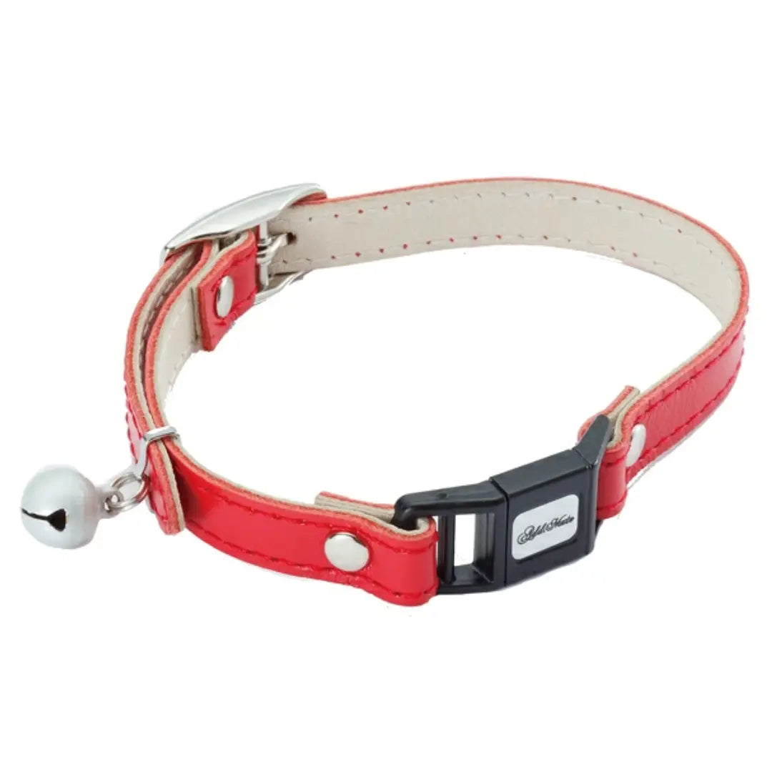 Add.Mate Cowhide Leather Cat Collar Safety-Release Buckle Red 20-25cm