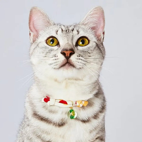 Add.Mate Japanese-Style Cat Collar With Glass Ball White 17-28cm