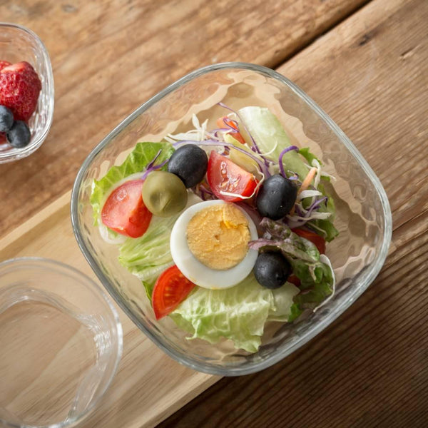 Aderia Square Bowl Large Dimpled Glass Serving Dish 165mm (Set of 3)
