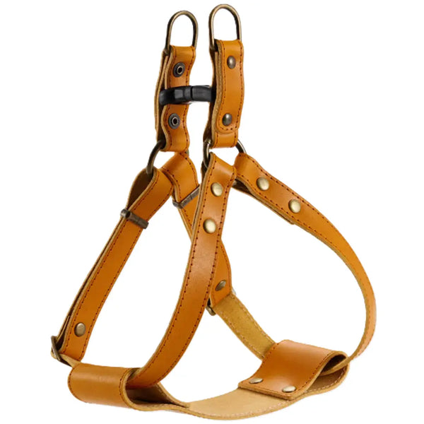 Bonbi Pets Tochigi Cowhide Leather Dog Harness Camel Brown