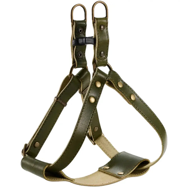 Bonbi Pets Tochigi Cowhide Leather Dog Harness Olive Green