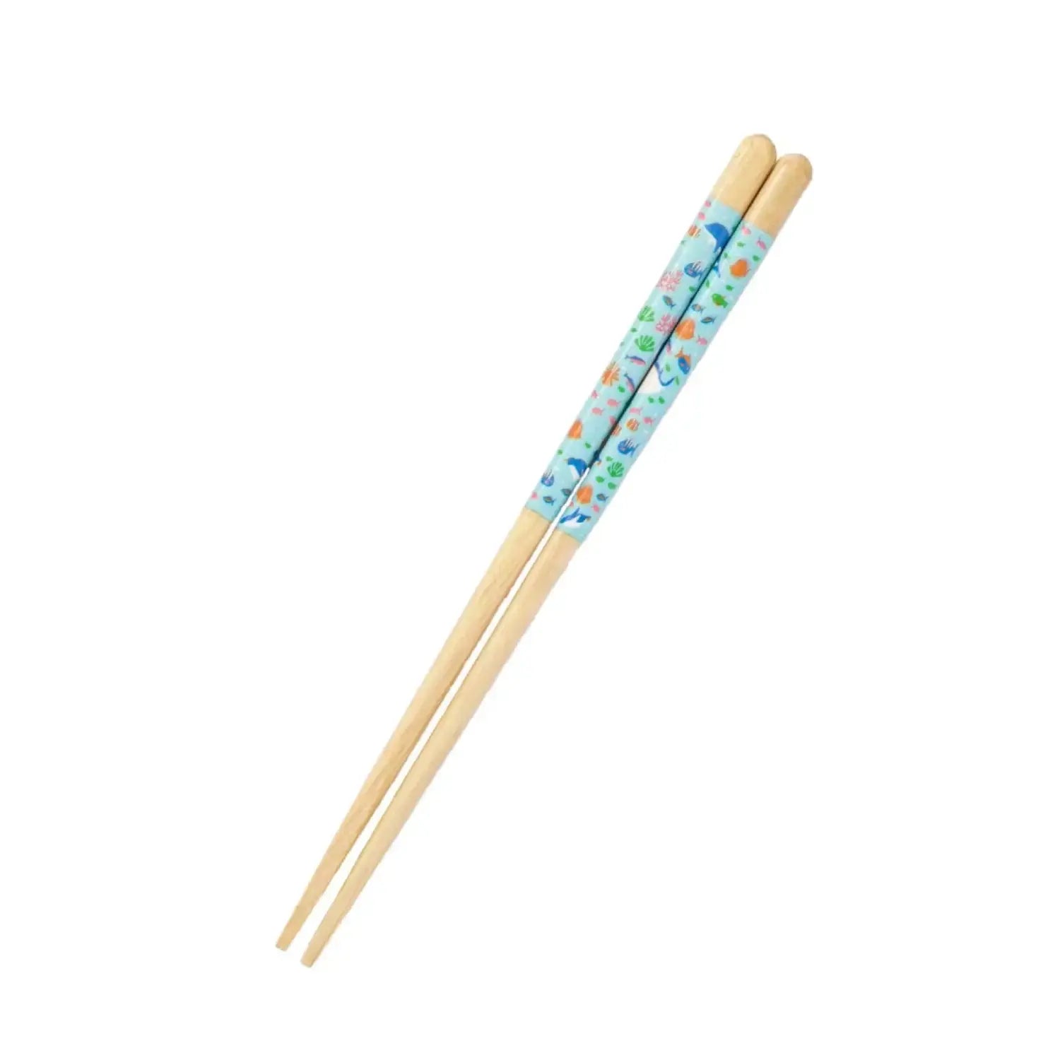 Children's Wooden Chopsticks Non-Slip Easy Grip Aquarium Blue 18cm