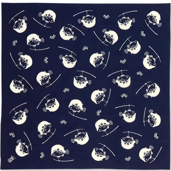 Furoshiki Fugu Puffer Fish Large Blue Cotton Wrapping Cloth 90cm