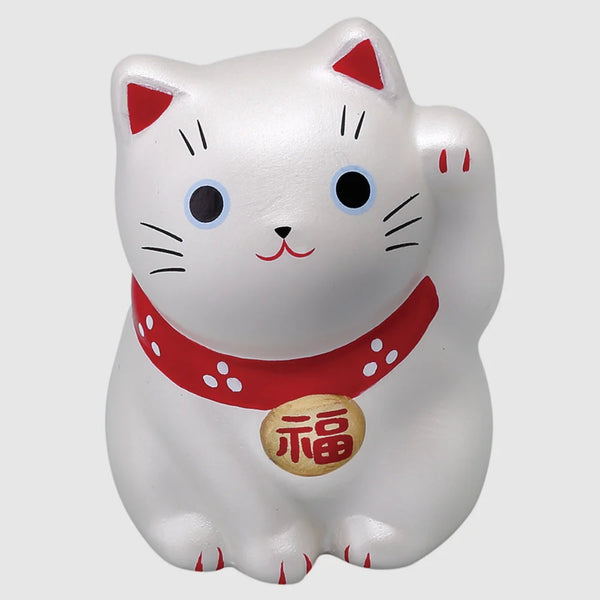 Handmade Japanese Maneki Neko Lucky Cat Small Ceramic Figurine Silver 5.5cm