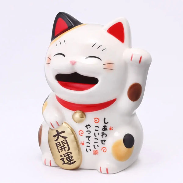 Handmade Japanese Maneki Neko Happy Lucky Cat Ceramic Coin Bank 11cm