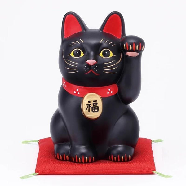 Handmade Japanese Maneki Neko Lucky Cat Ceramic Figurine Black 12.5cm