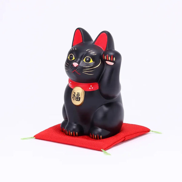 Handmade Japanese Maneki Neko Lucky Cat Ceramic Figurine Black 12.5cm