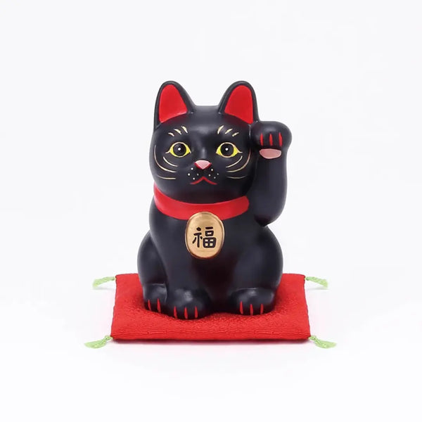 Handmade Japanese Maneki Neko Lucky Cat Ceramic Figurine Black 8cm