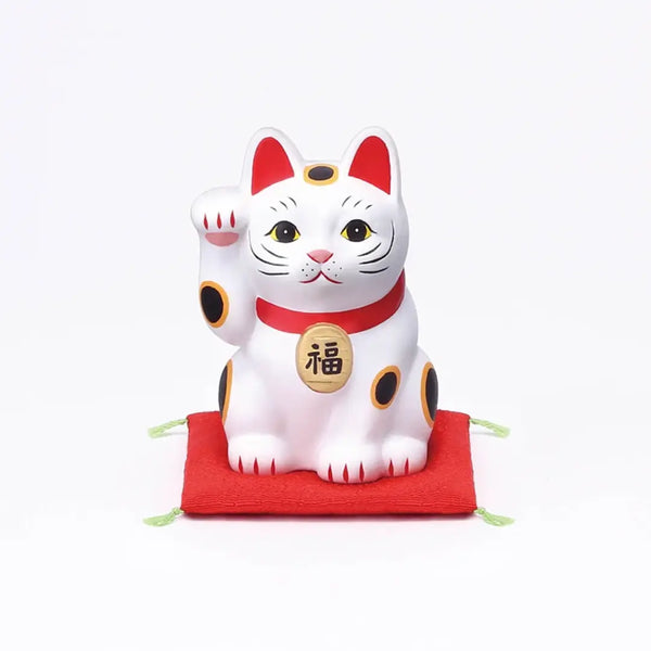Handmade Japanese Maneki Neko Lucky Cat Ceramic Figurine White 8cm