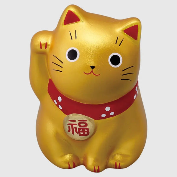 Handmade Japanese Maneki Neko Lucky Cat Small Ceramic Figurine Gold 5.5cm