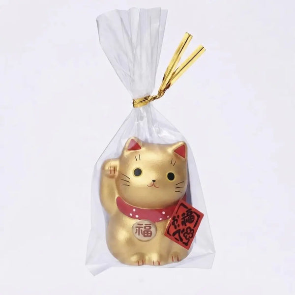 Handmade Japanese Maneki Neko Lucky Cat Small Ceramic Figurine Gold 5.5cm