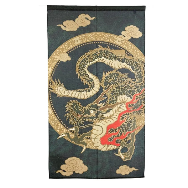 Noren Gold Woven Doorway Curtain Japanese Flying Dragon Design 85x150cm