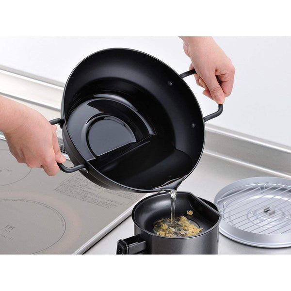 Wahei Induction Iron Deep Fryer Pot With Lid And Oil Drain Rack 24cm