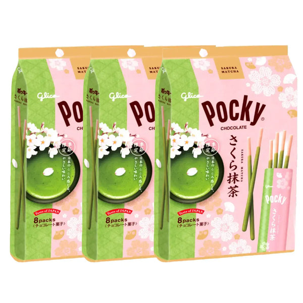 Pocky Sakura Matcha Chocolate Thin Biscuit Sticks 8 ct. (Pack of 3)