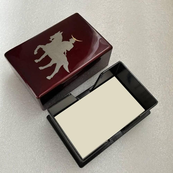 Red Lacquered Card Holder Case Samurai On Horseback Design