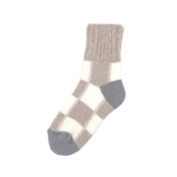 Winter Wool Thick Crew Socks Beige Checkered Warm Socks