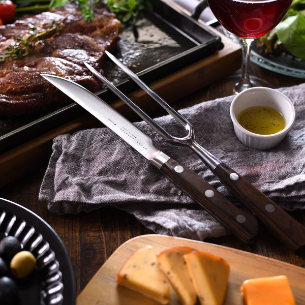 Wooden Handle Japanese Steak Knife & Carving Fork Set